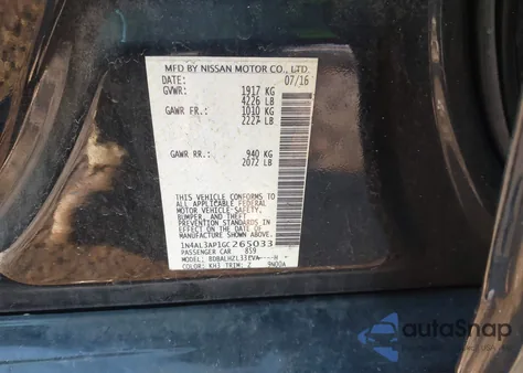 2016 Nissan Altima 2.5 Sr from USA, damaged, VIN 1N4AL3AP1GC265033